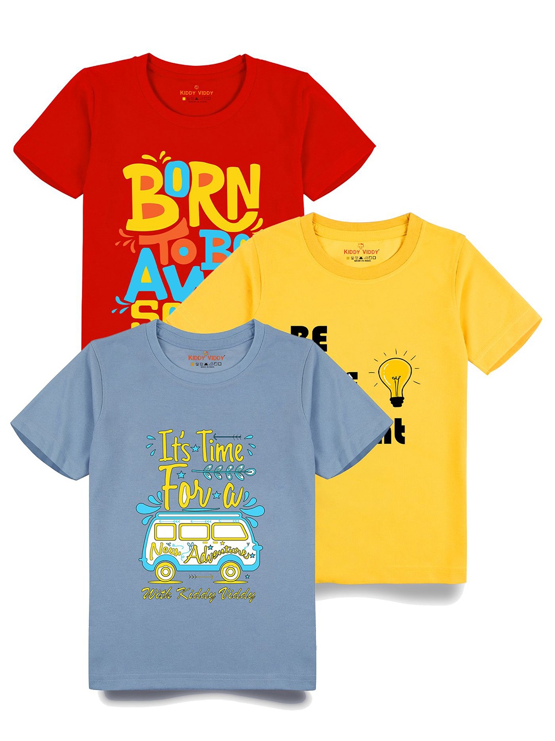 

AUSK Boys Pack Of 3 Graphic Printed Round Neck Cotton T-shirts, Blue