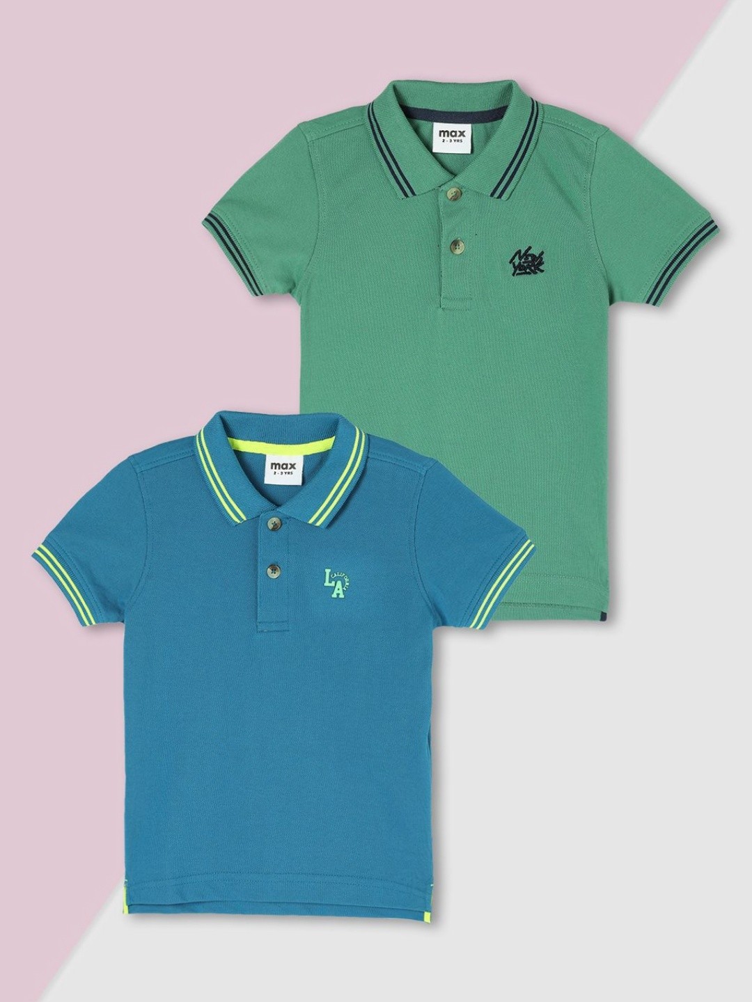 

max Boys Pack of 2 Solid Polo T-shirt, Green