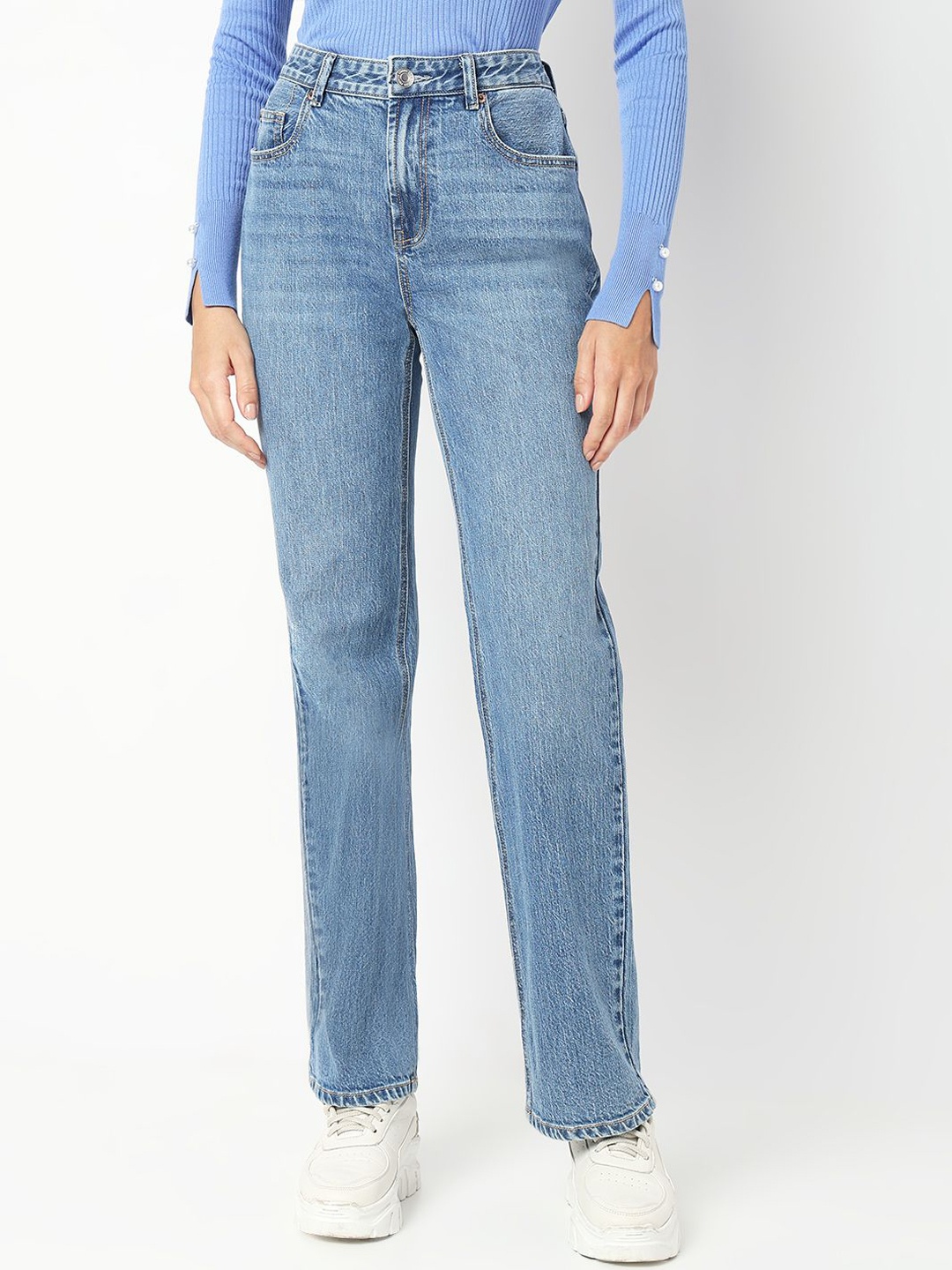 

Vero Moda Women Straight Fit High-Rise Light Fade Stretchable Jeans, Blue