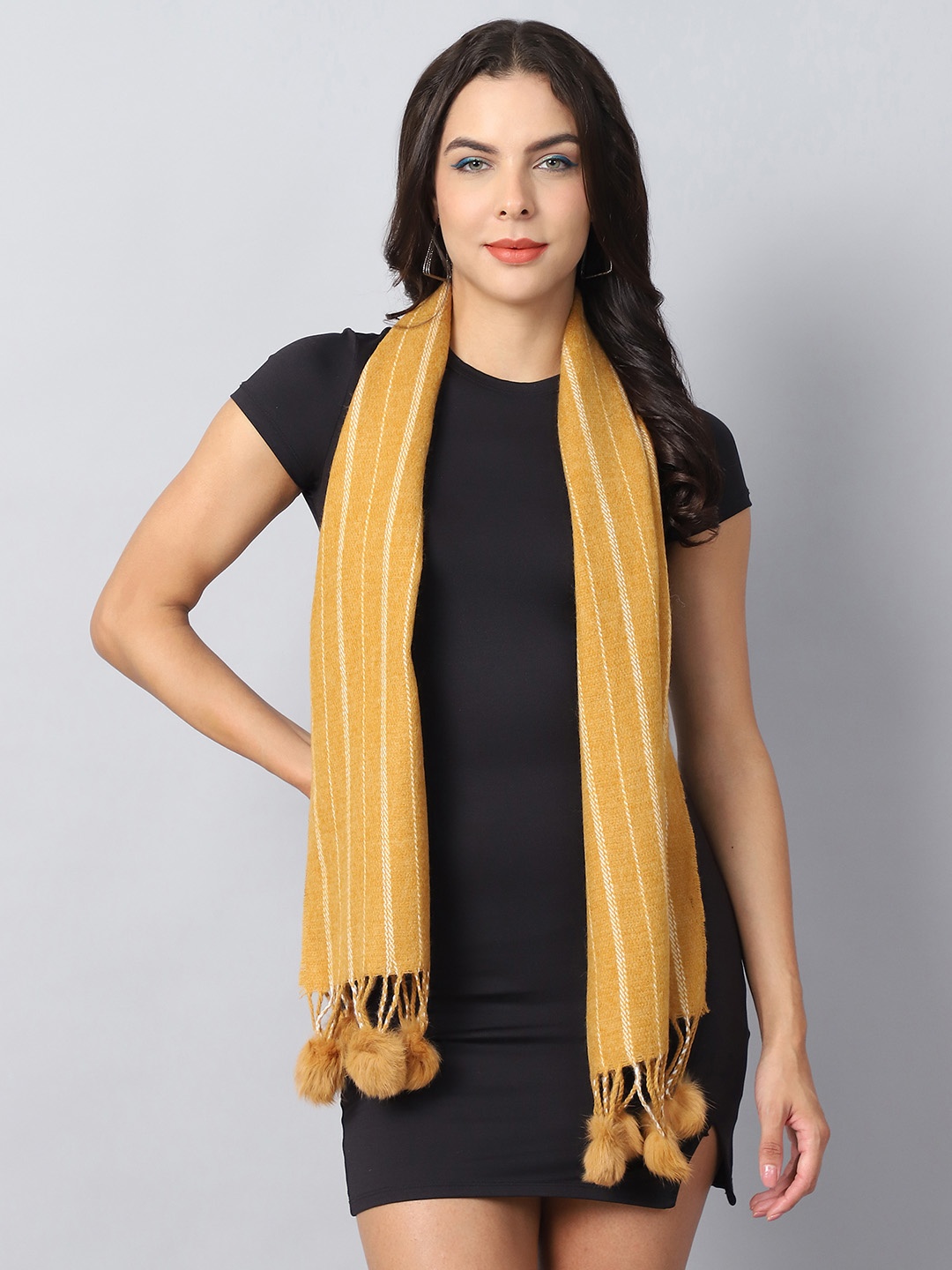 

ELLIS Women Striped Acrylic Mufflers, Mustard