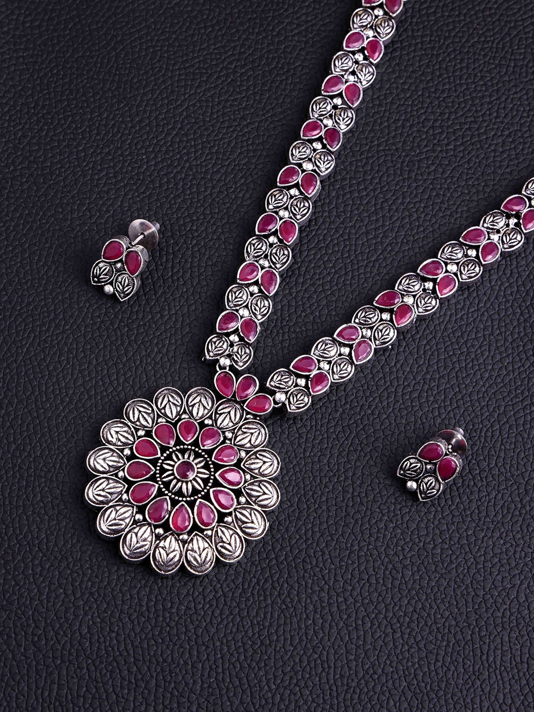 

PANASH Silver Plated Cubic Zirconia Studded Oxidized Jewellery Set