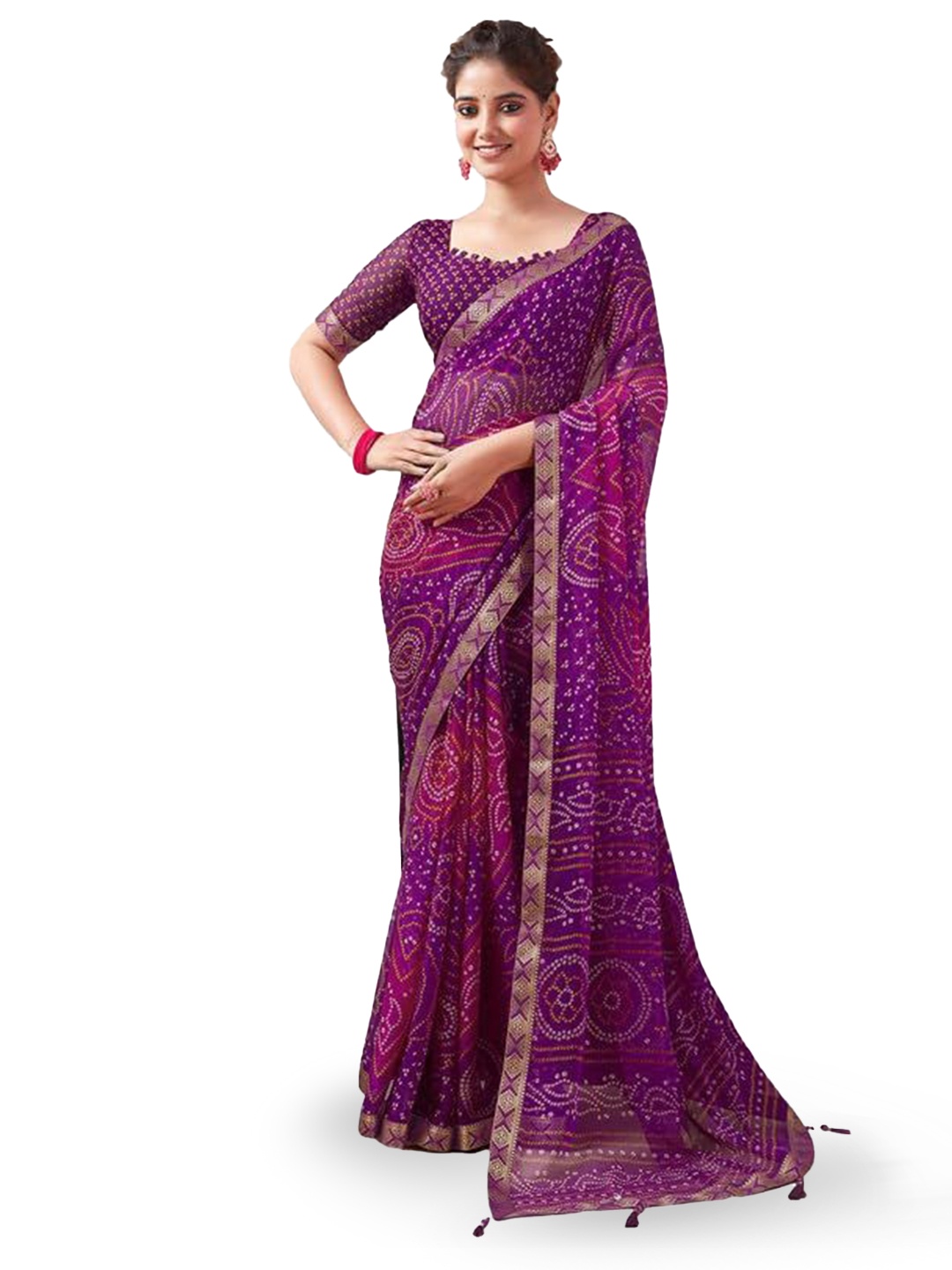 

Angoor Saree Bandhani Sarees, Purple