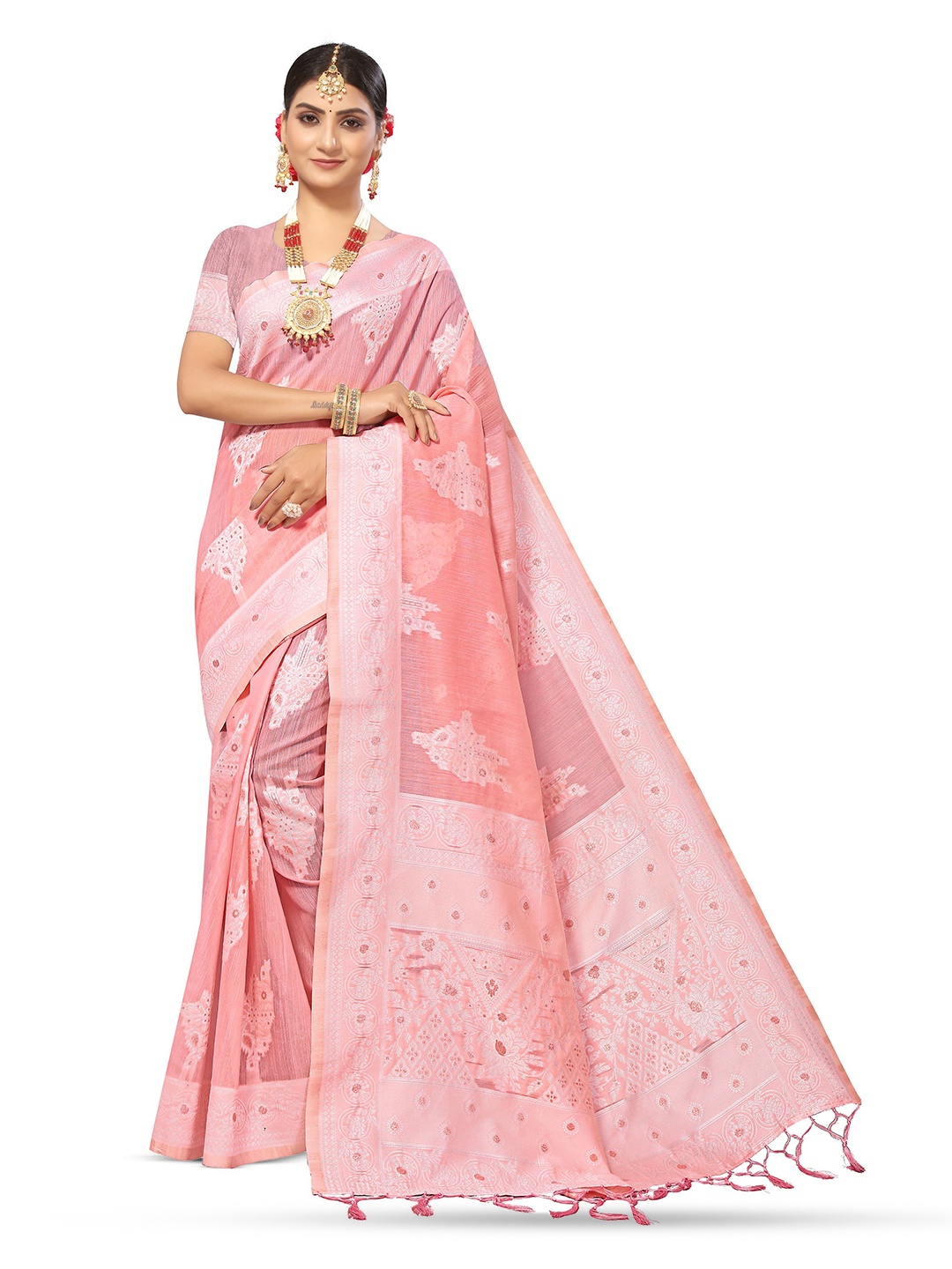 

Maroosh Woven Design Saree With Zari Border, Peach