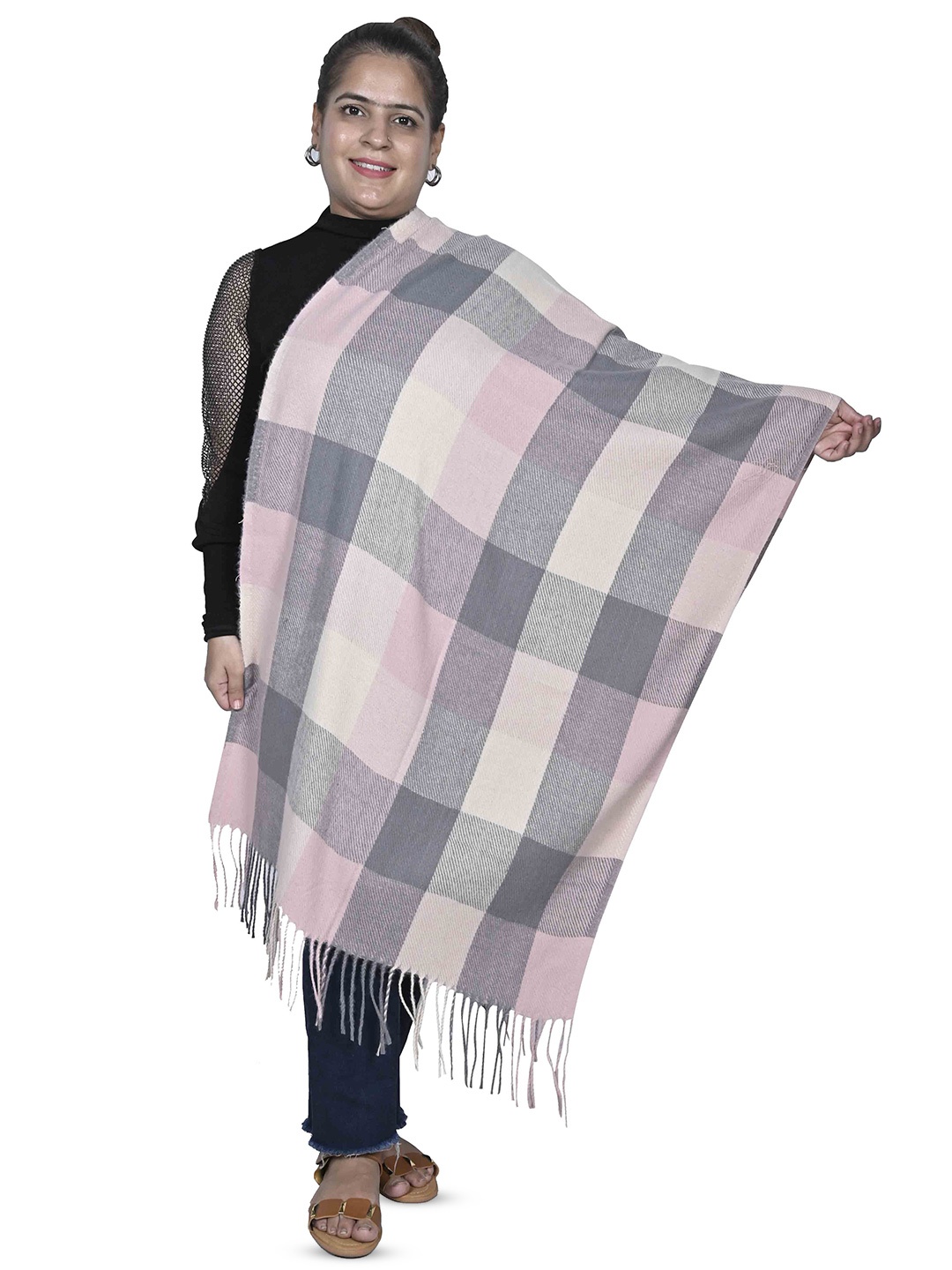 

Calvadoss Women Checked Stole, Pink