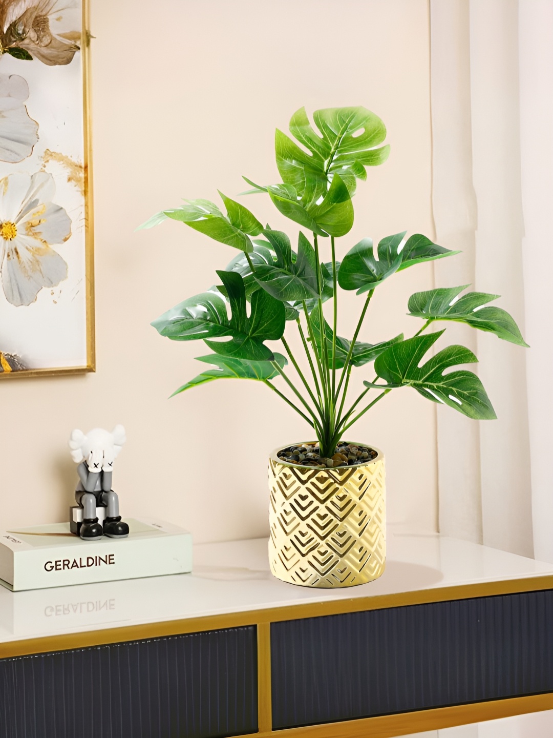 

The Better Home Green & Gold Toned Artificial Leaves Plant With Pot