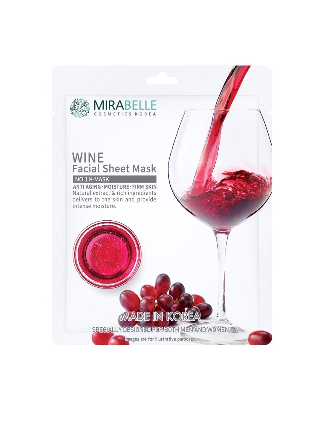 

Mirabelle Cosmetics Korea Wine Facial Sheet Mask - 25 ml, White