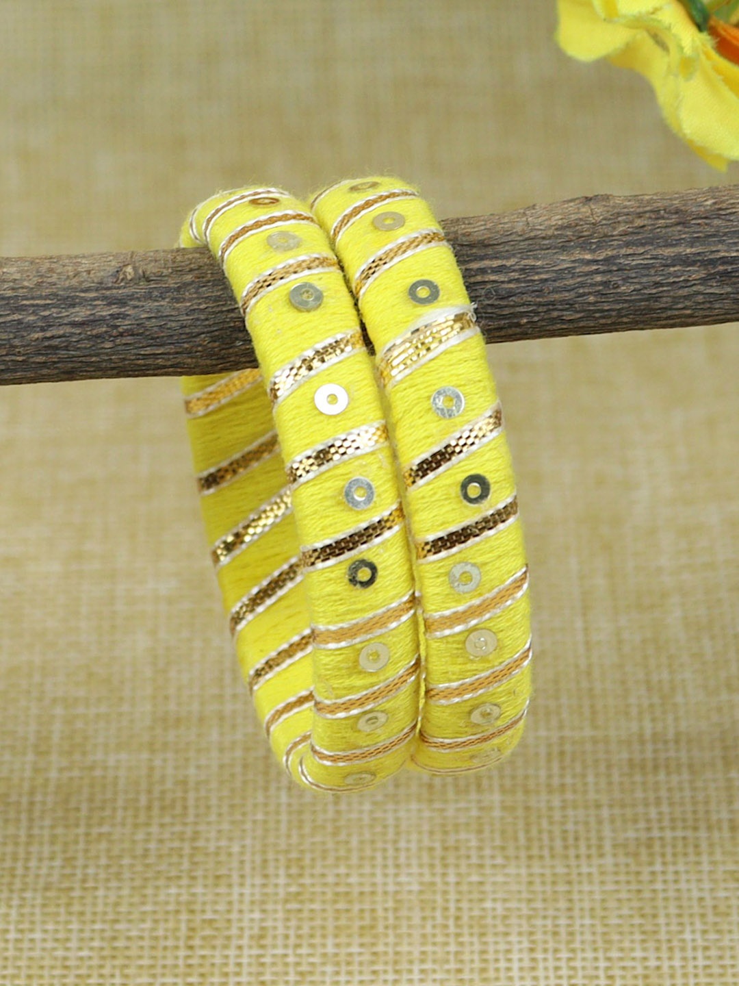 

Asthetika Kids Set Of 2 Gotta Patti Thread Bangles, Yellow