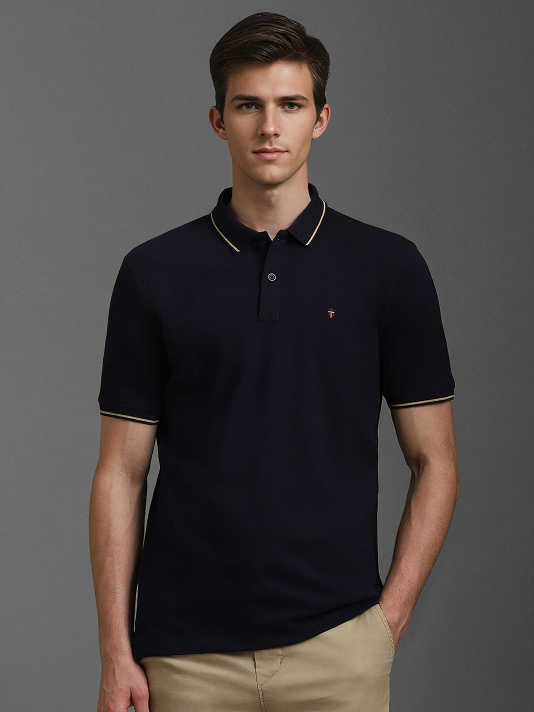 

Louis Philippe Jeans Men Solid Polo Collar Cotton Slim Fit T-shirt, Black