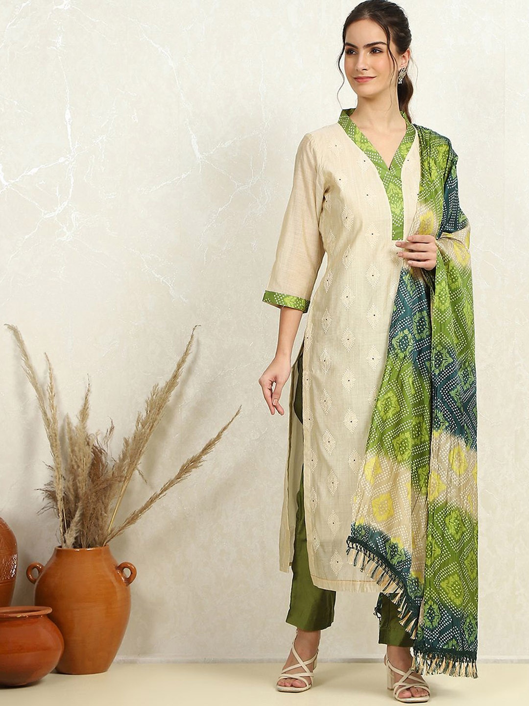 

Biba Unstitched Dress Material, Green