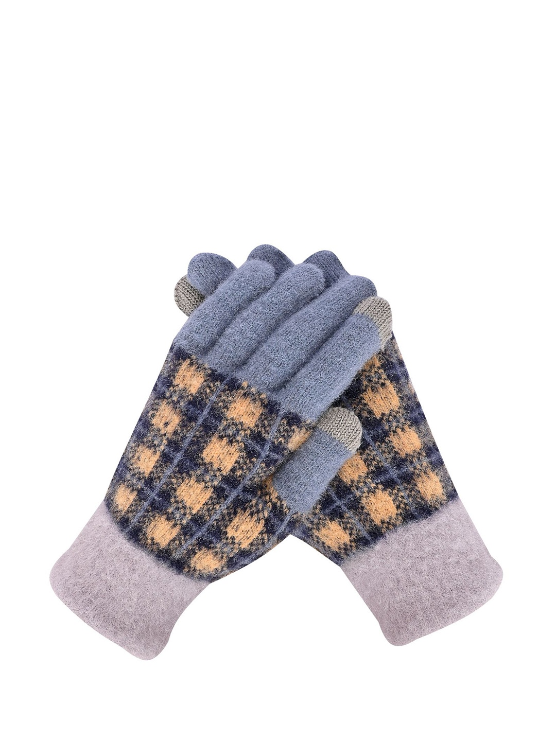 

LOOM LEGACY Women Checked Acrylic Winter Gloves, Blue