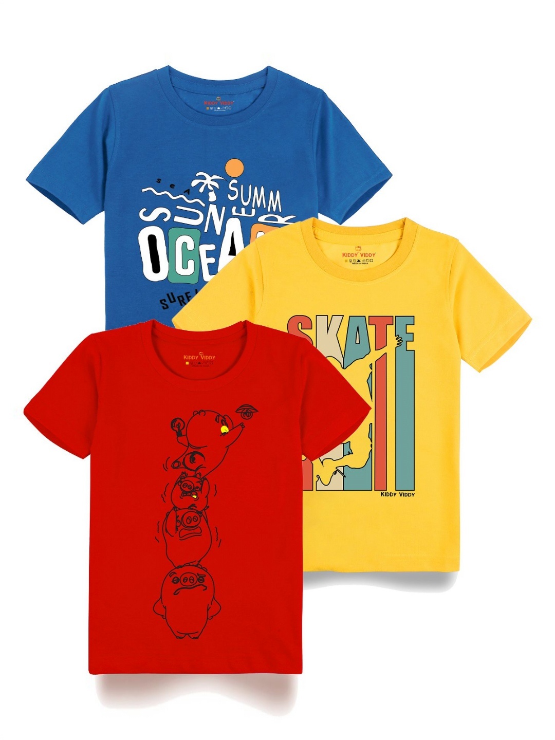 

AUSK Boys Pack Of 3 Graphic Printed Round Neck Cotton T-shirts, Red