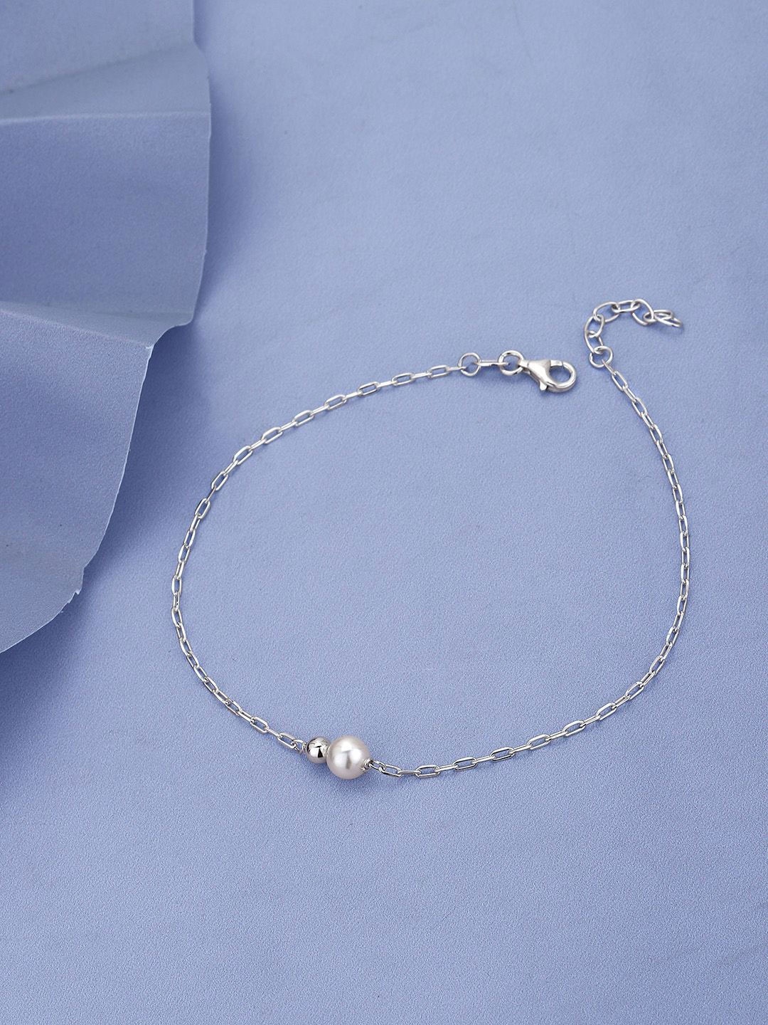 

Sangria 925 Sterling Silver Rhodium Plated with Pearl Charm Anklet