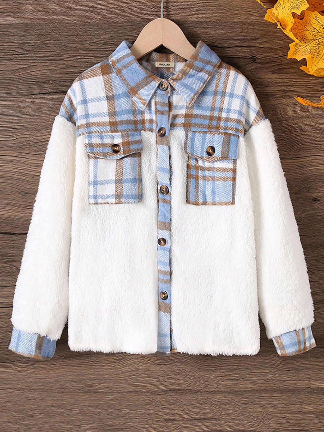

INCLUD Boys Checked Spread Collar Open Front Jacket, White