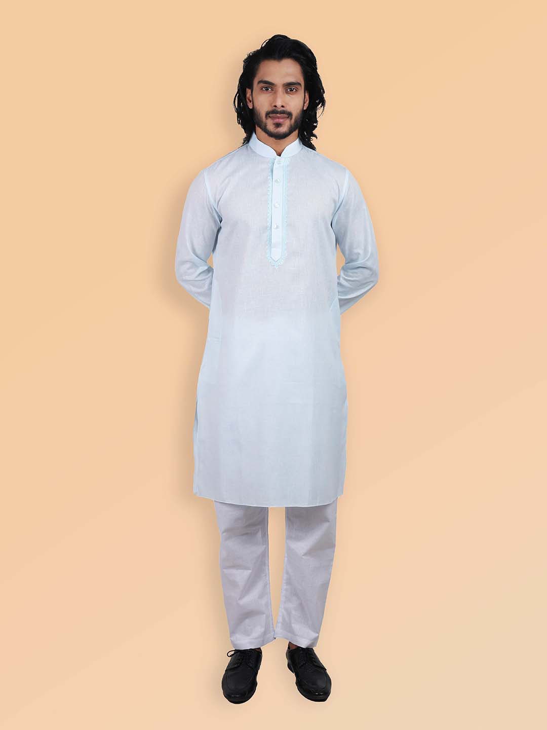

ETHNIC FACTORY Men Embroidered Thread Work Kurta, Blue