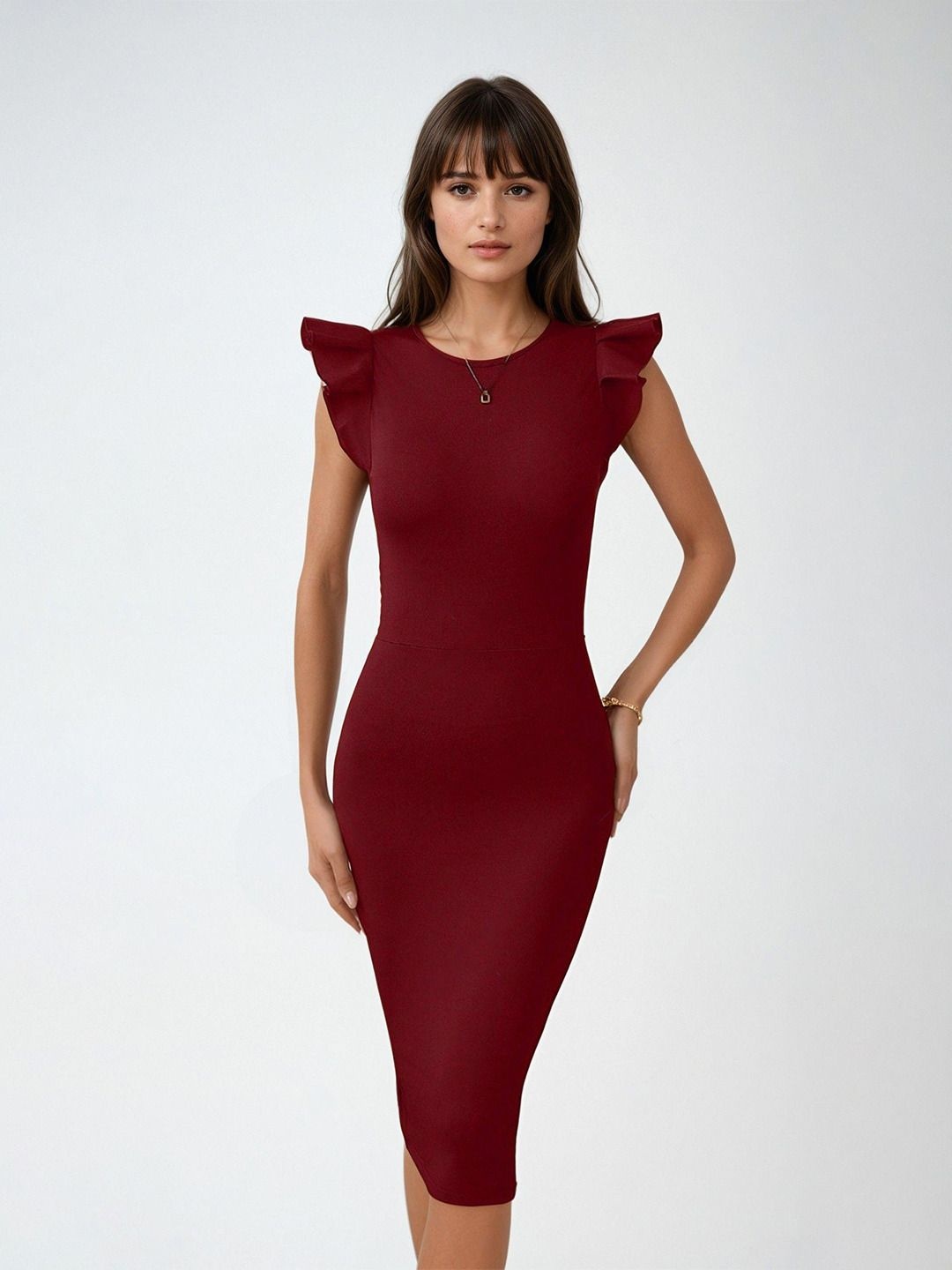 

Kotty Women Flutter Sleeve Bodycon Dress, Maroon
