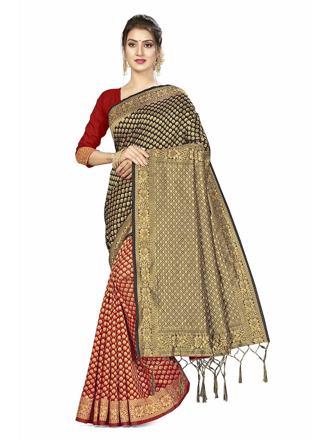 

Maroosh Woven Design Banarasi Saree With Zari Border, Black