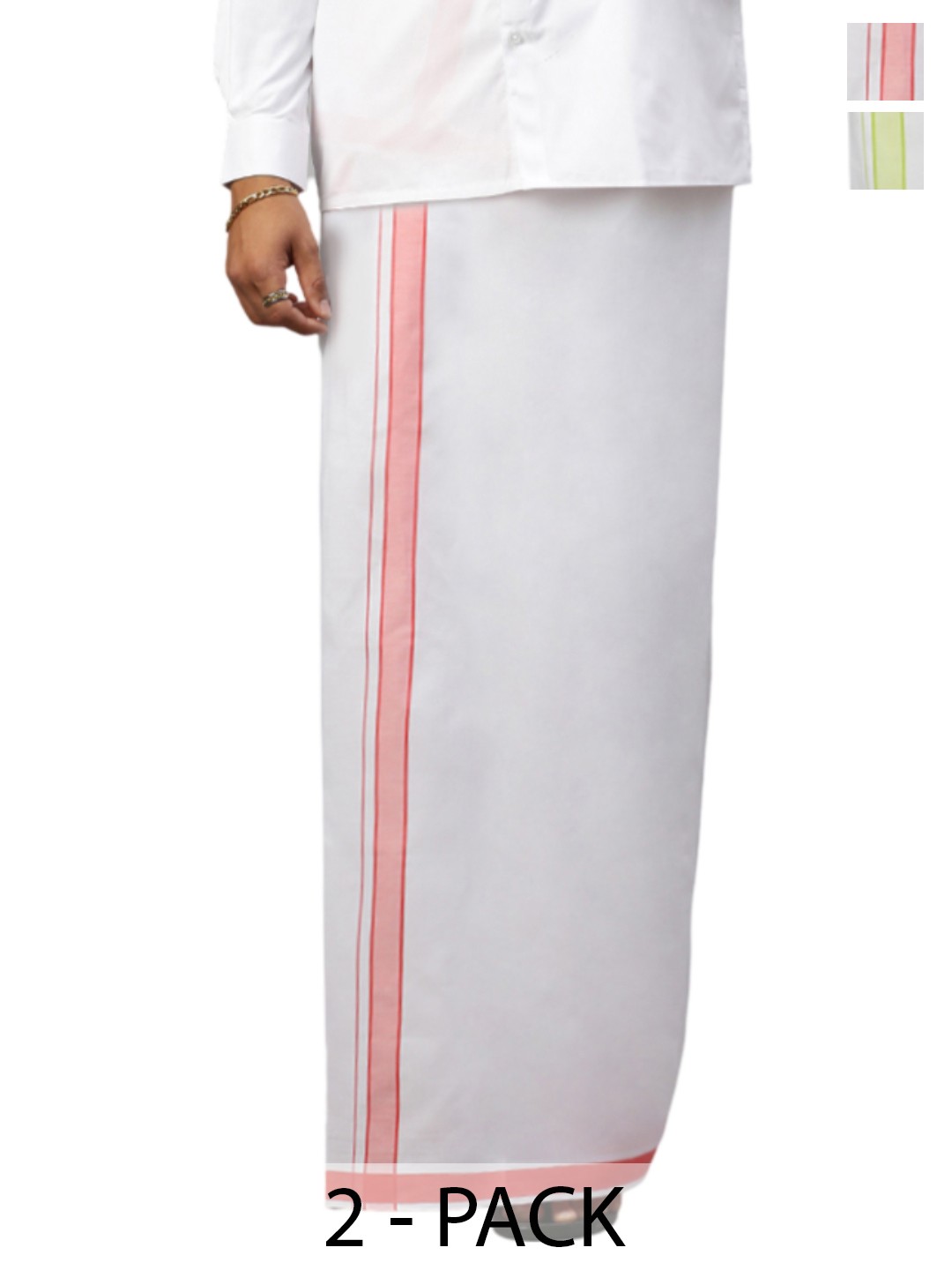 

Ramraj Pack of 2 Men Solid Border Dhoti, White