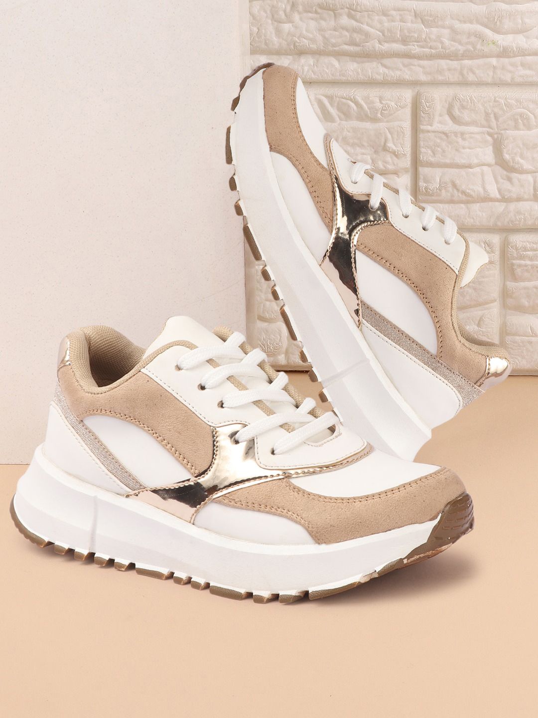 

VENDOZ Women Colourblocked Synthetic Lightweight Sneakers, Beige