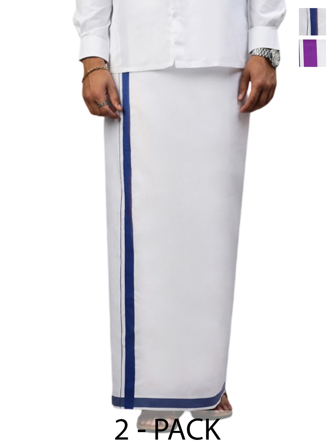 

Ramraj Pack of 2 Men Solid Dhotis With Border, White