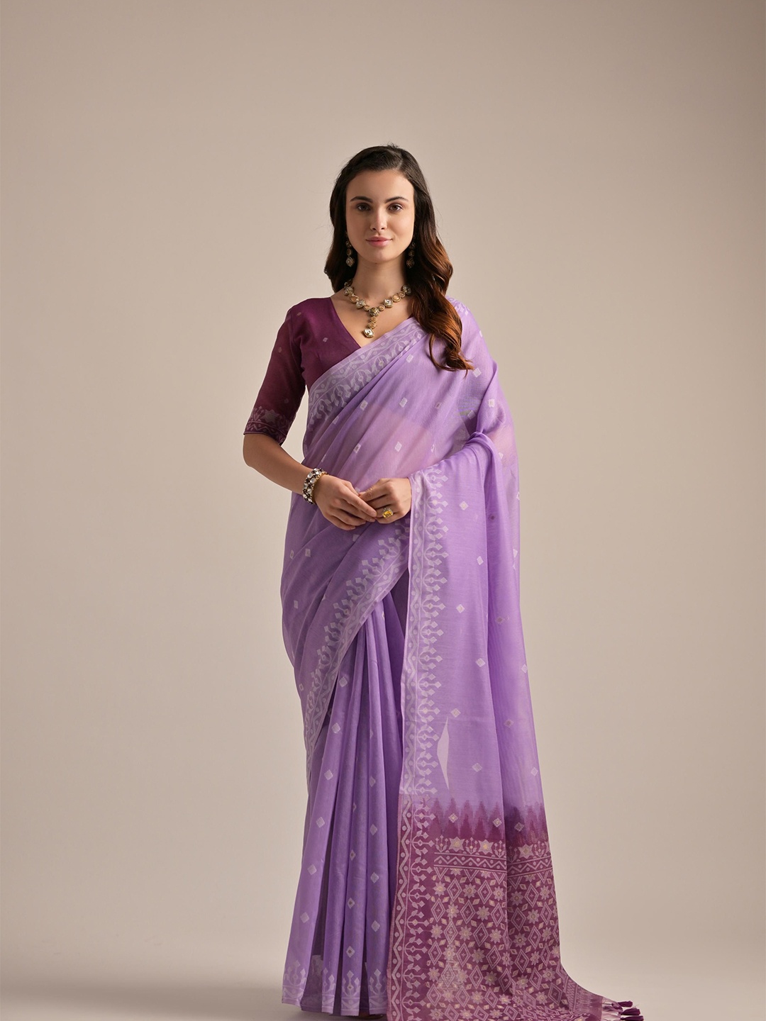 

Kandora Woven Design Zari Pure Cotton Saree, Lavender