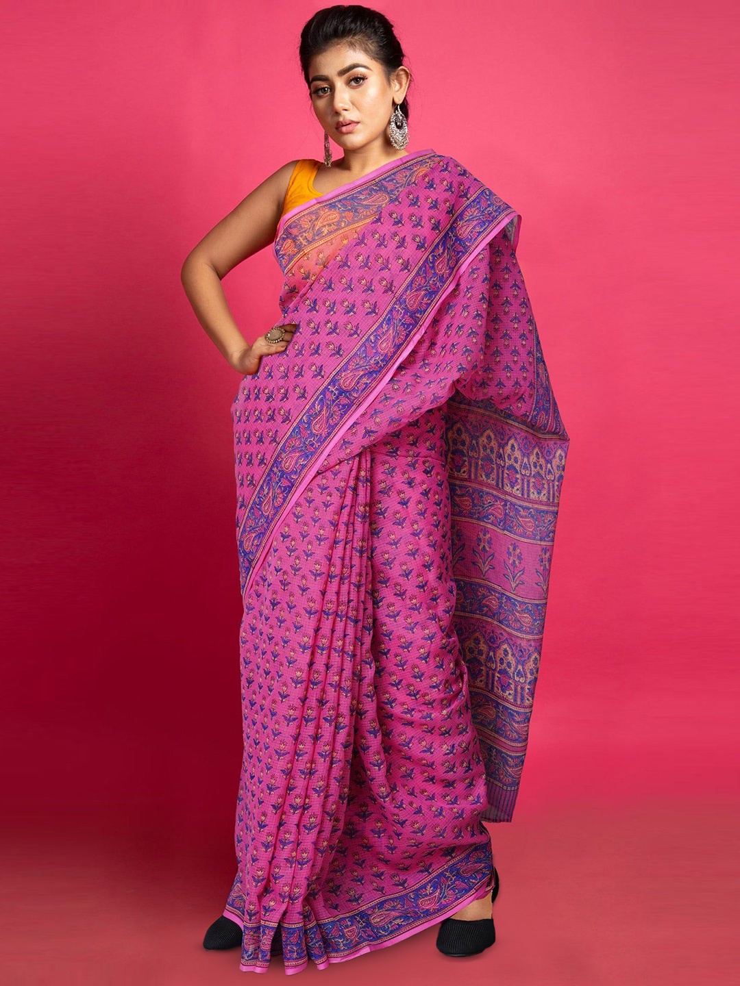 

Unnati Silks Ethnic Motifs Printed Handloom Kota Saree, Pink