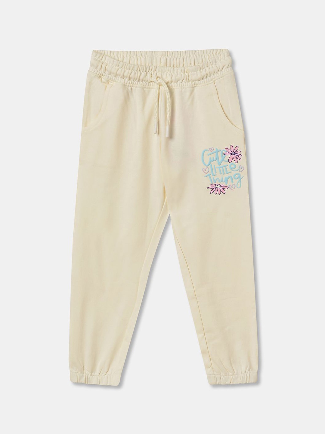 

R&B Girls Printed Mid Rise Joggers, Cream