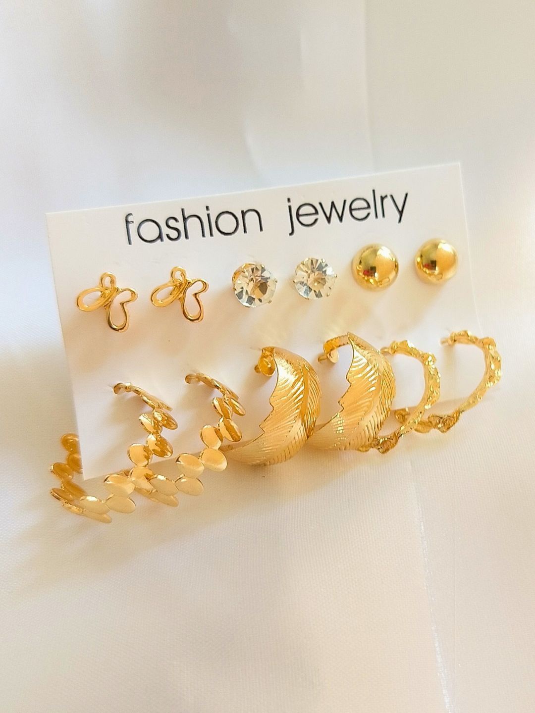

DressBerry Set Of 6 Gold Toned Contemporary Studs & Hoop Earrings