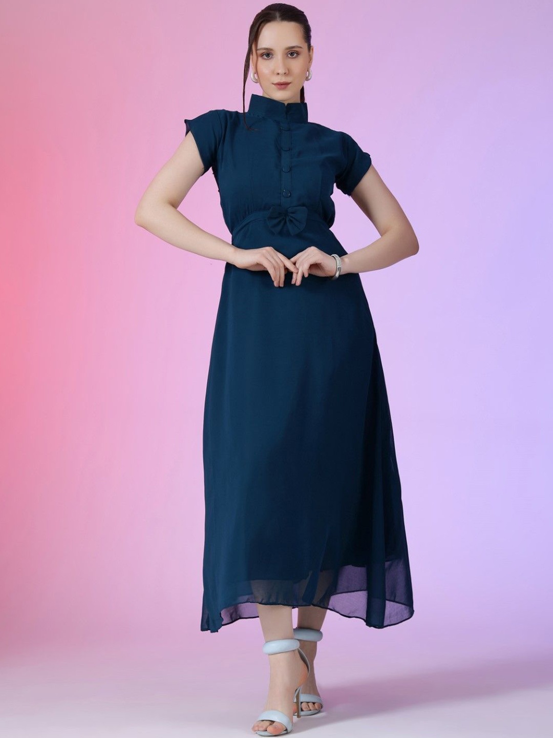 

Femvy Georgette Fit & Flare Maxi Dress, Blue