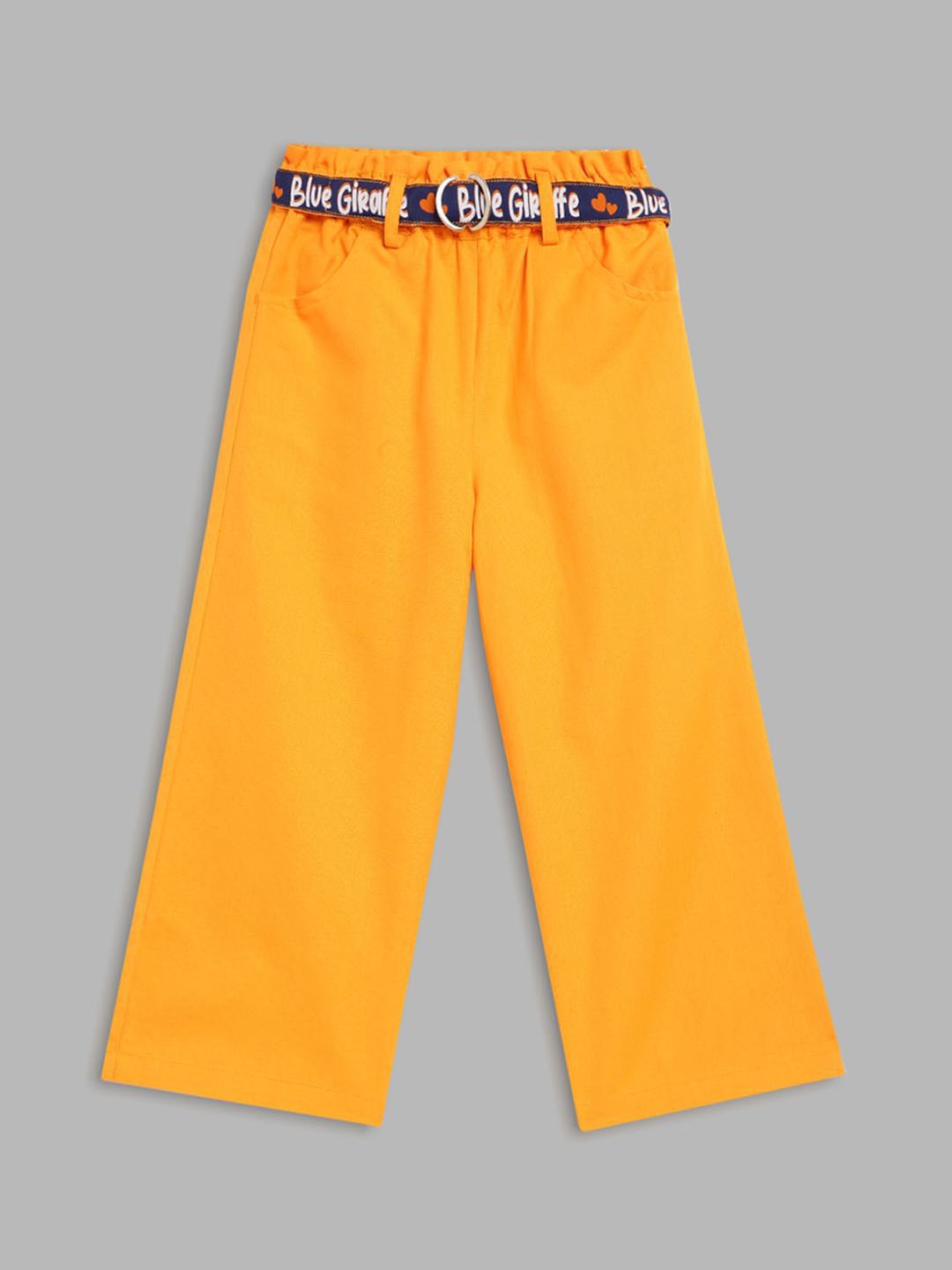 

Blue Giraffe Girls Cotton Mid-Rise Regular Trouser With A Belt, Yellow