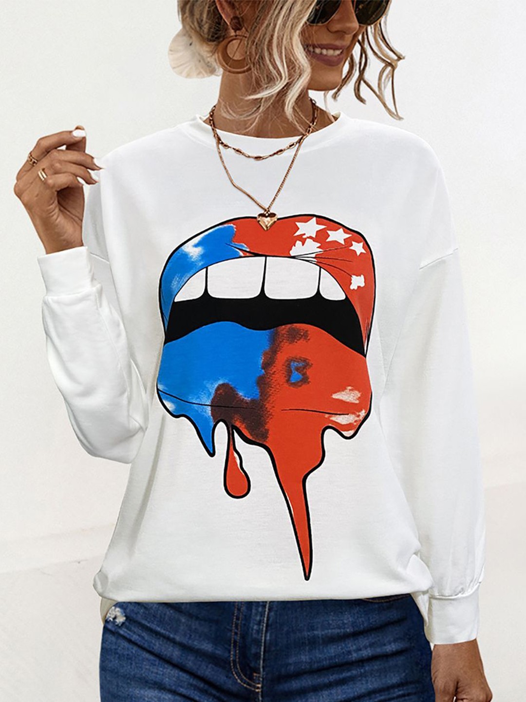 

StyleCast x Revolte Women Graphic Printed Round Neck Pullover Sweatshirt, White