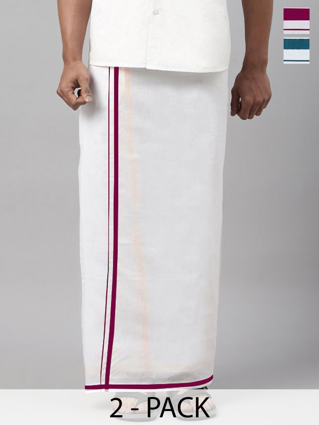 

WHITE HEART Pack of 2 Men Solid Dhotis with Borders
