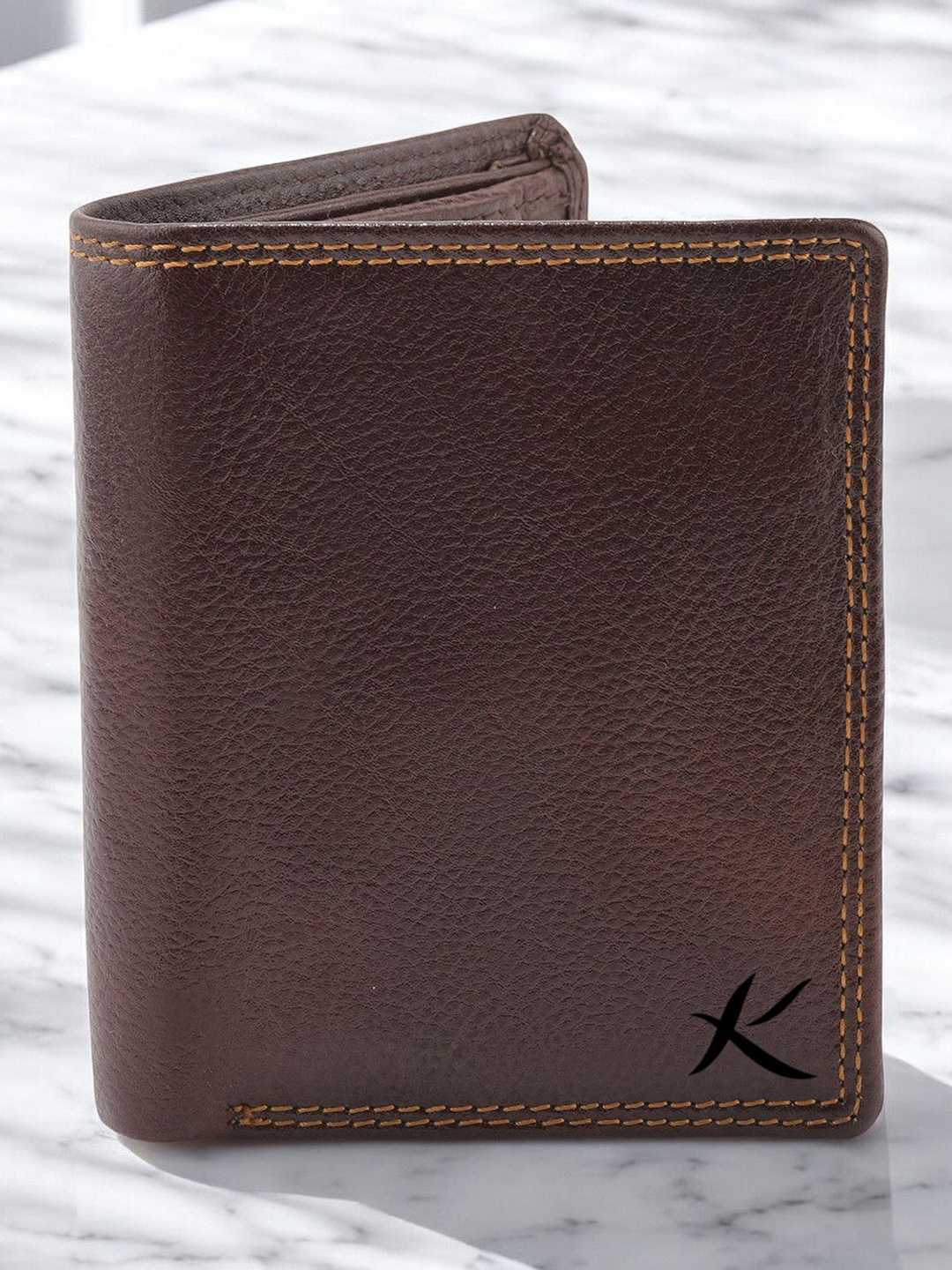

Kastner Men Textured Cut Work Leather Two Fold Wallet, Brown
