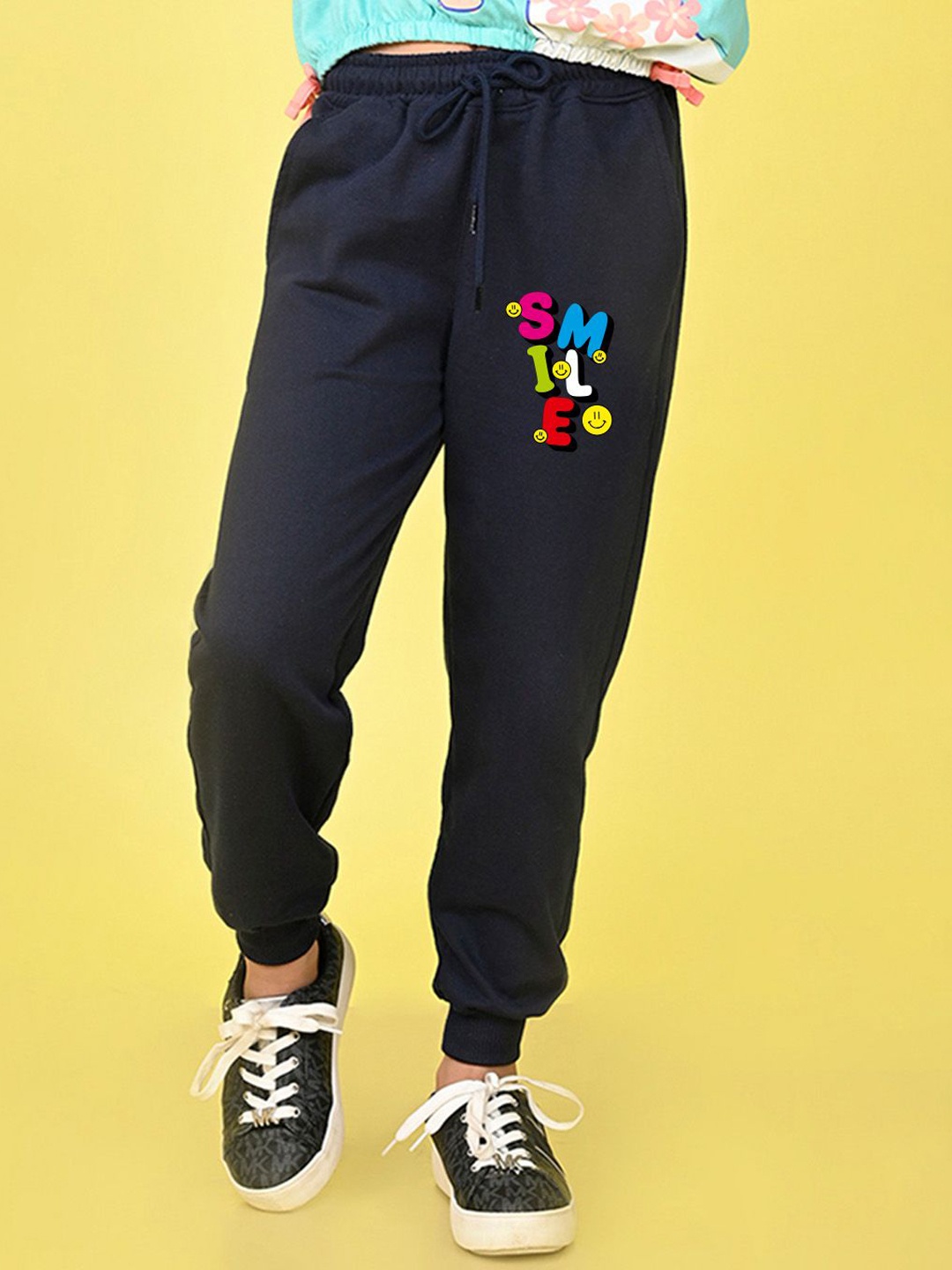 

NUSYL Girls Mid Rise Joggers, Navy blue