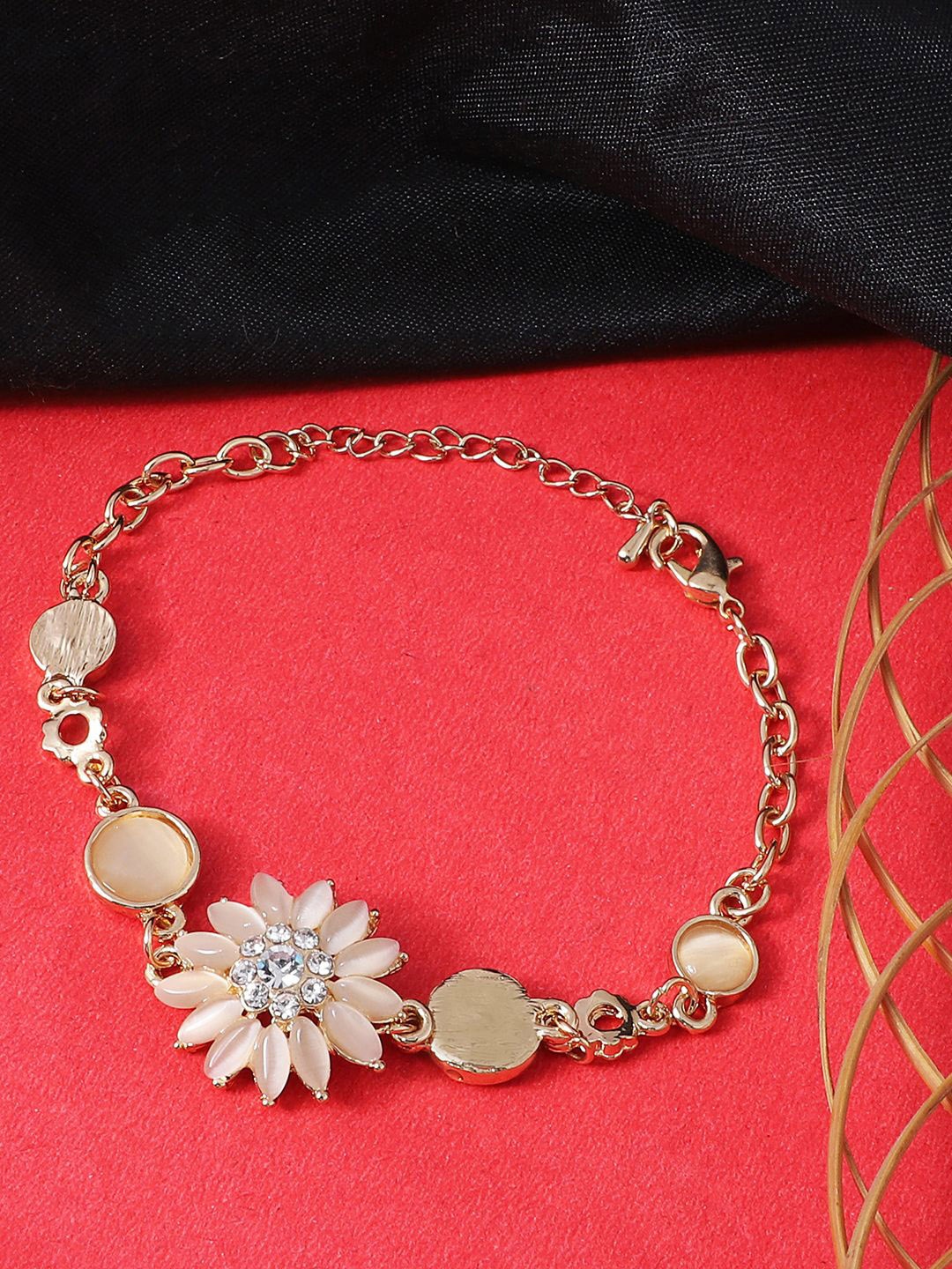 

ANIKAS CREATION Gold-Plated Stone Studded Link Bracelet