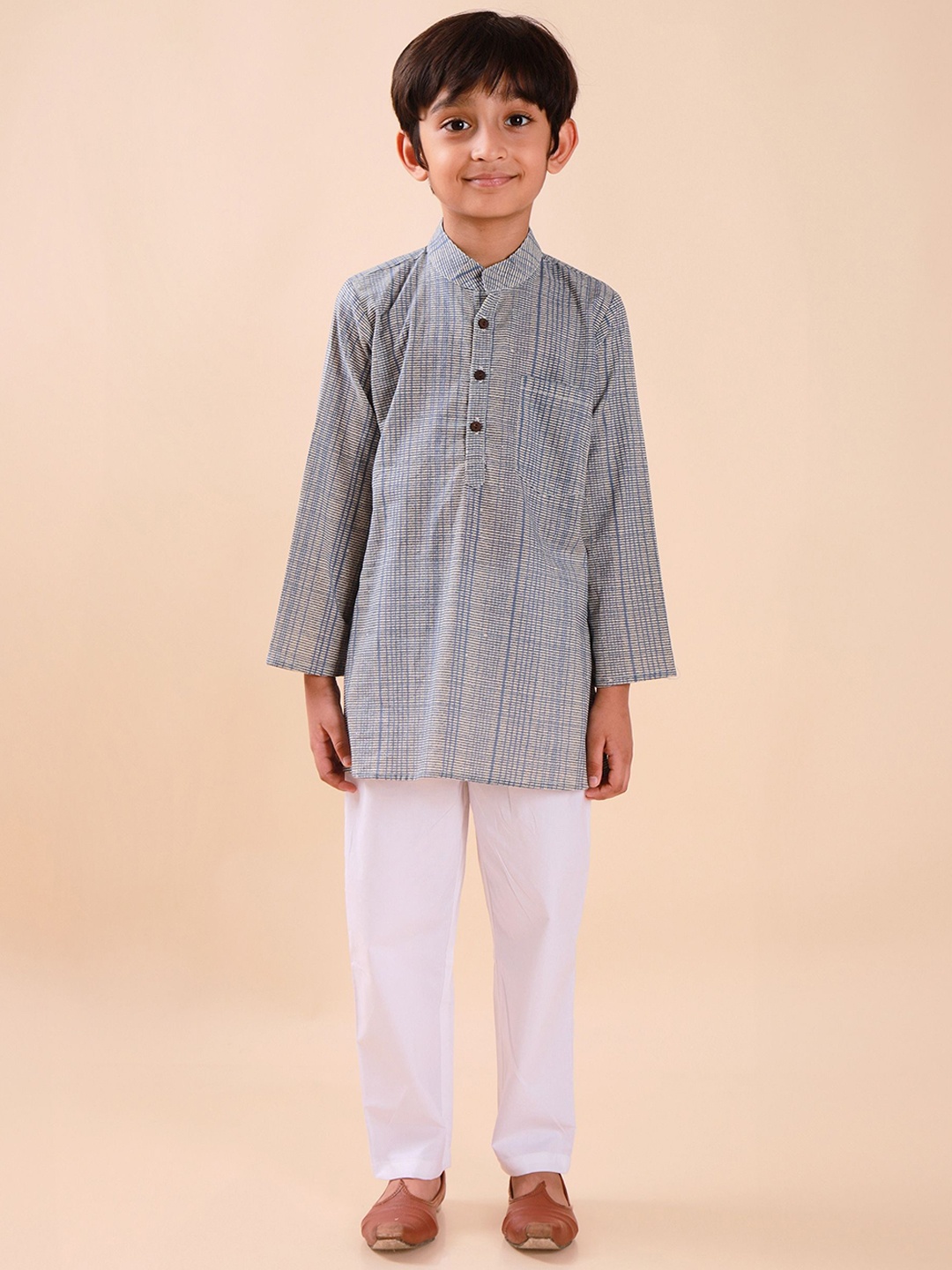 

Sangria Boys Printed Pure Cotton Straight Kurtas, Grey