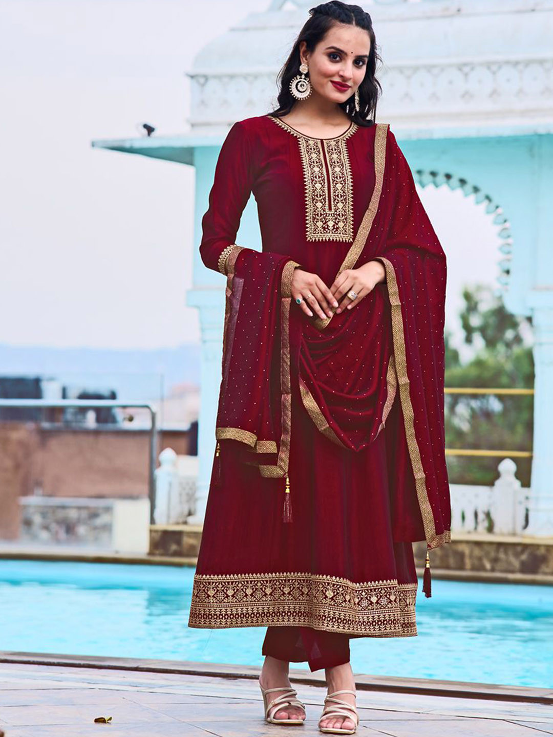 

KALINI Women Ethnic Motifs Embroidered Kurta with Trousers Dupatta, Maroon