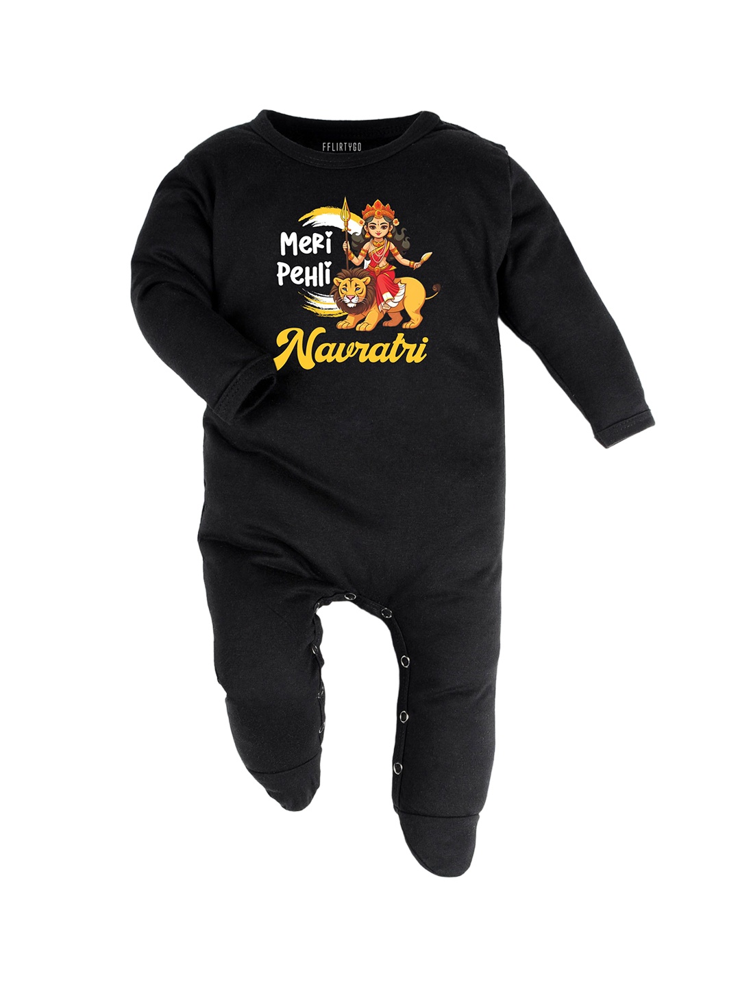

FFLIRTYGO Infants Printed Cotton Sleepsuit, Black