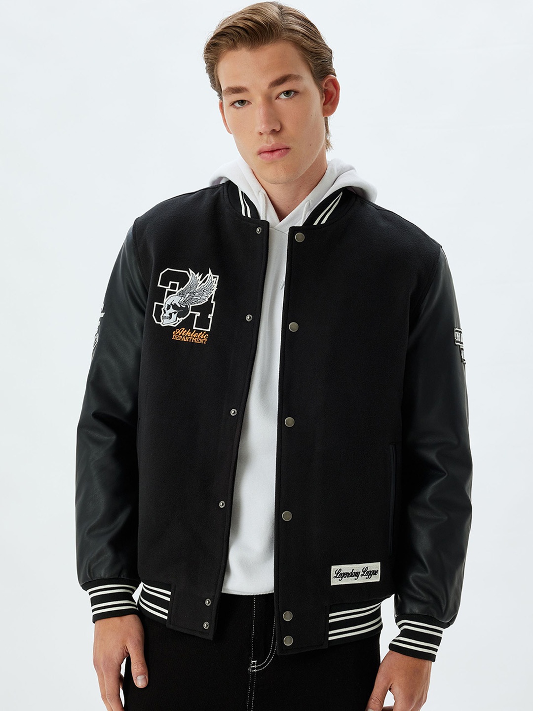 

Koton Men Bomber with Embroidered Jacket, Black