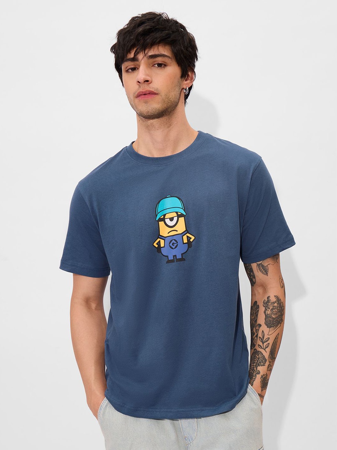 

The Souled Store Men Minions Graphic Printed Round Neck Cotton T-shirt, Blue