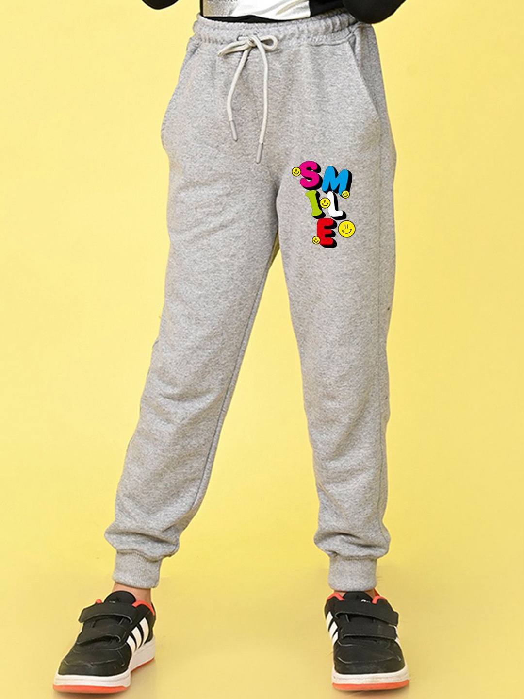 

NUSYL Girls Mid Solid Rise Full Length Track Pants Joggers, Grey