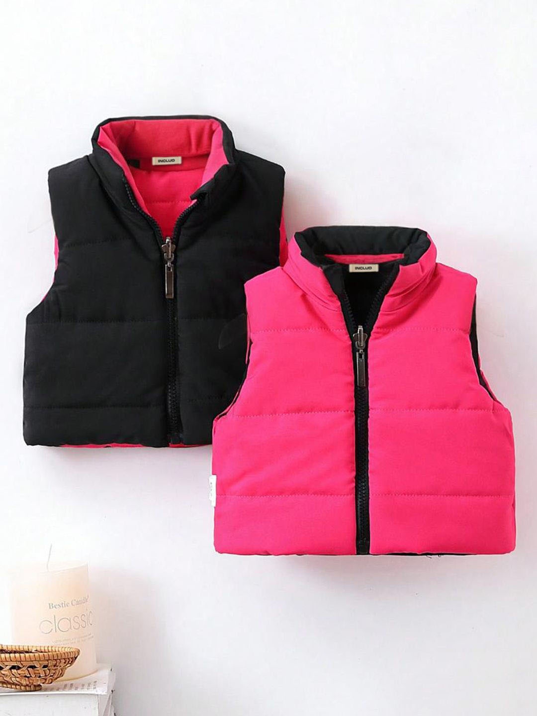

INCLUD Girls Sleeveless Reversible Puffer Jacket, Black