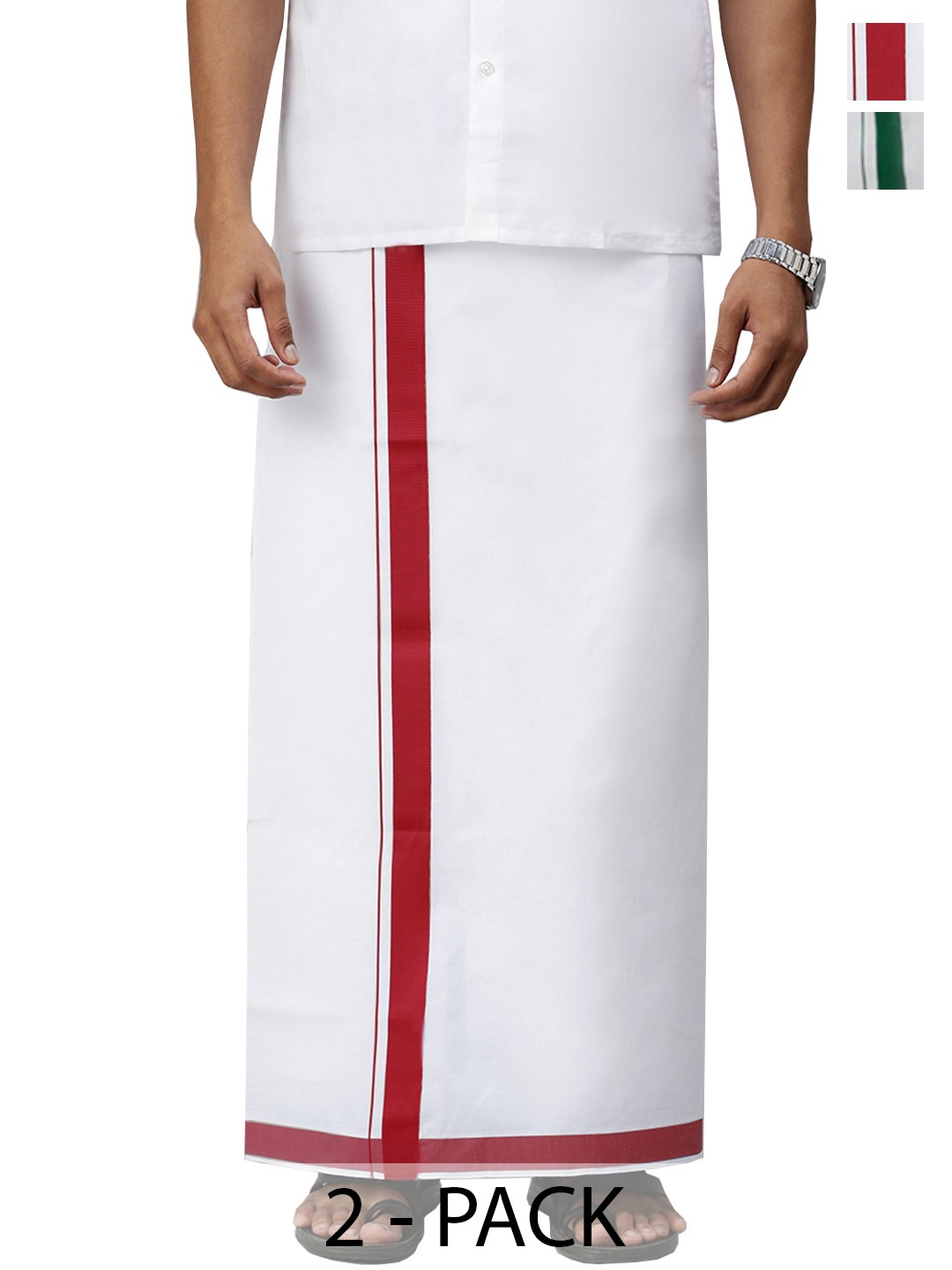 

Ramraj Pack of 2 Men Solid Border Dhoti, White