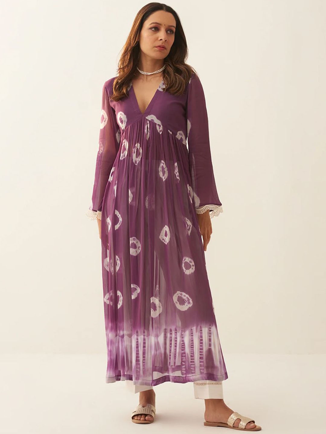 

KALINI Women Printed Pleated Kurta with Palazzos, Purple