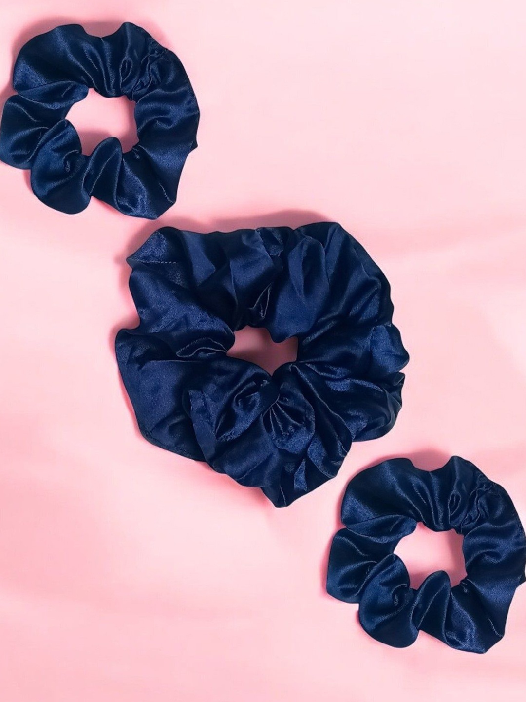 

fabula Women Set of 3 Satin Silk Scrunchy Ponytail Holders, Navy blue