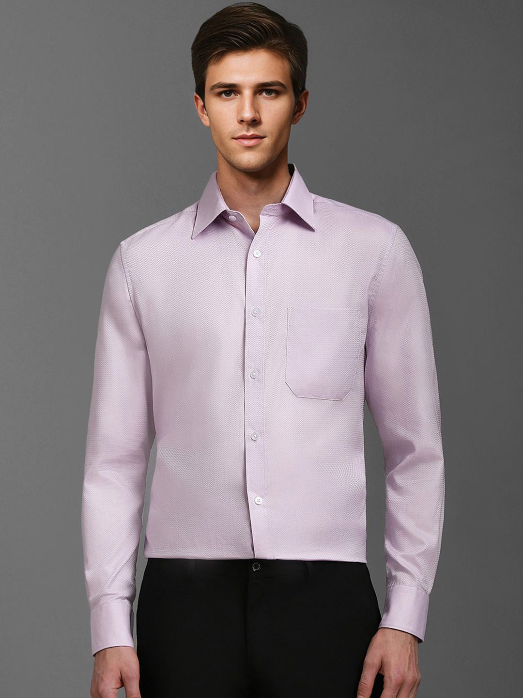 

Louis Philippe Men Classic Spread Collar Textured Cotton Formal Shirt, Lavender