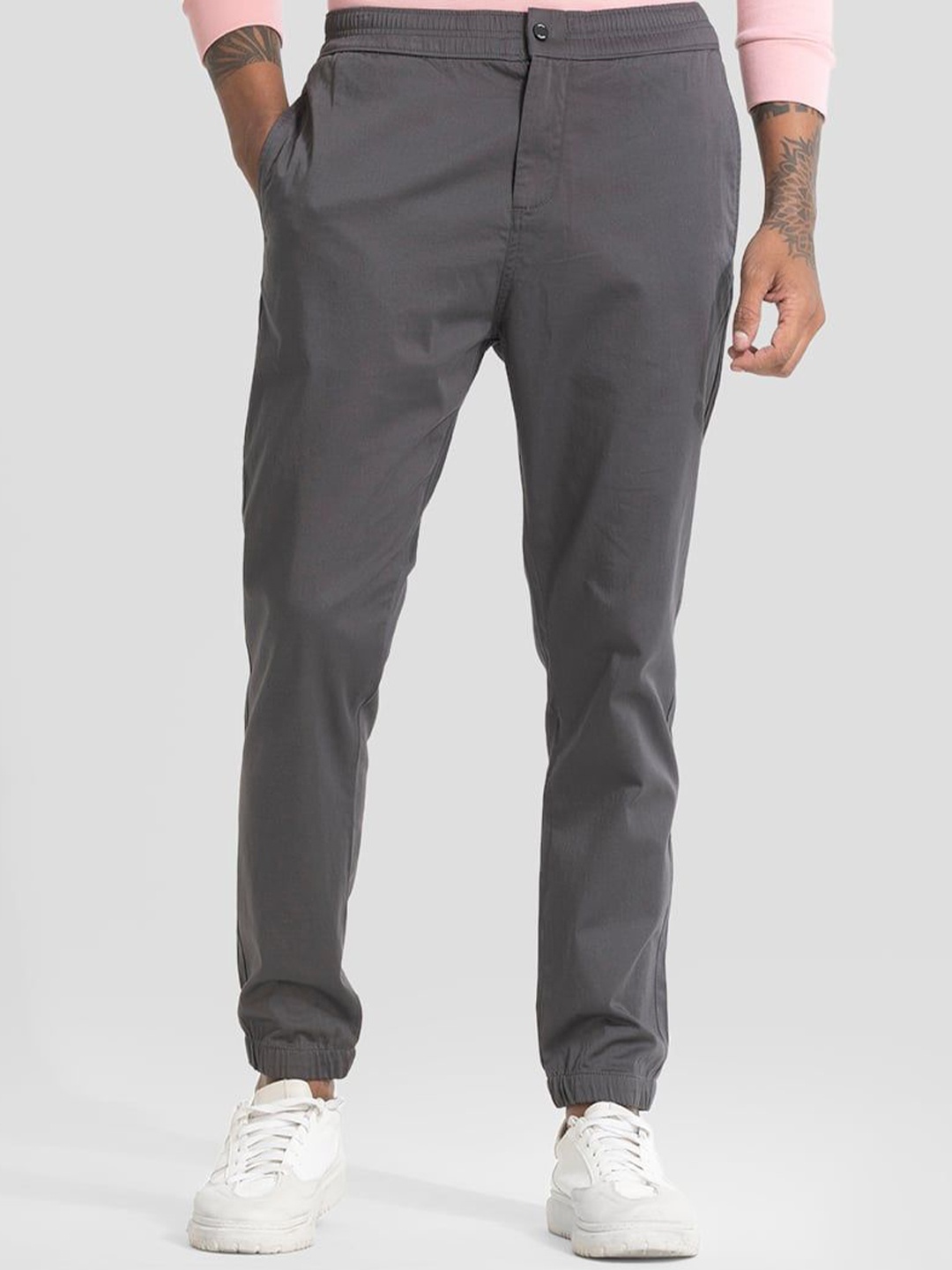 

Snitch Men Relaxed Loose Fit Joggers Trousers, Grey