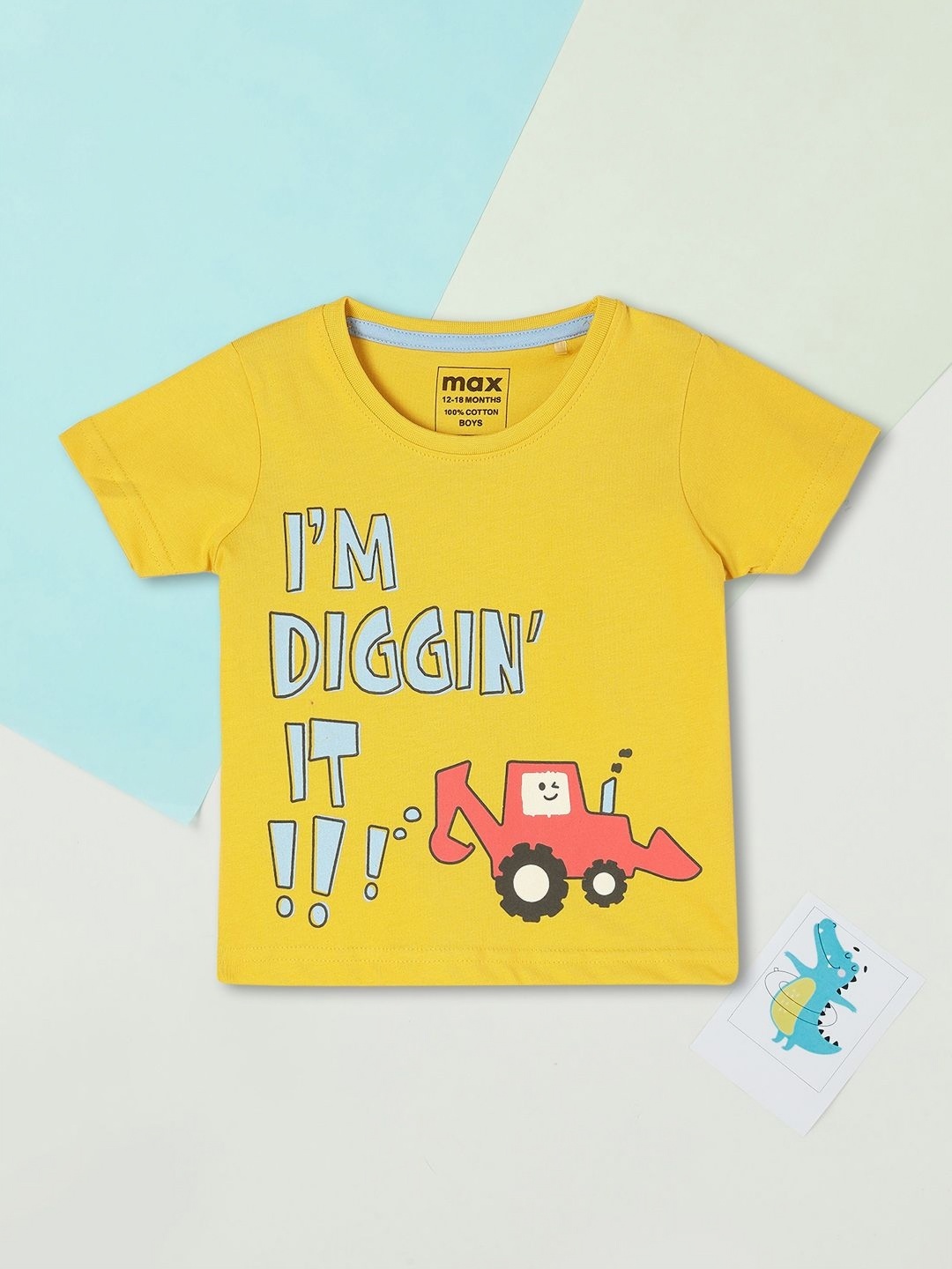 

max Boys Graphic Printed Round Neck Cotton T-shirt, Yellow