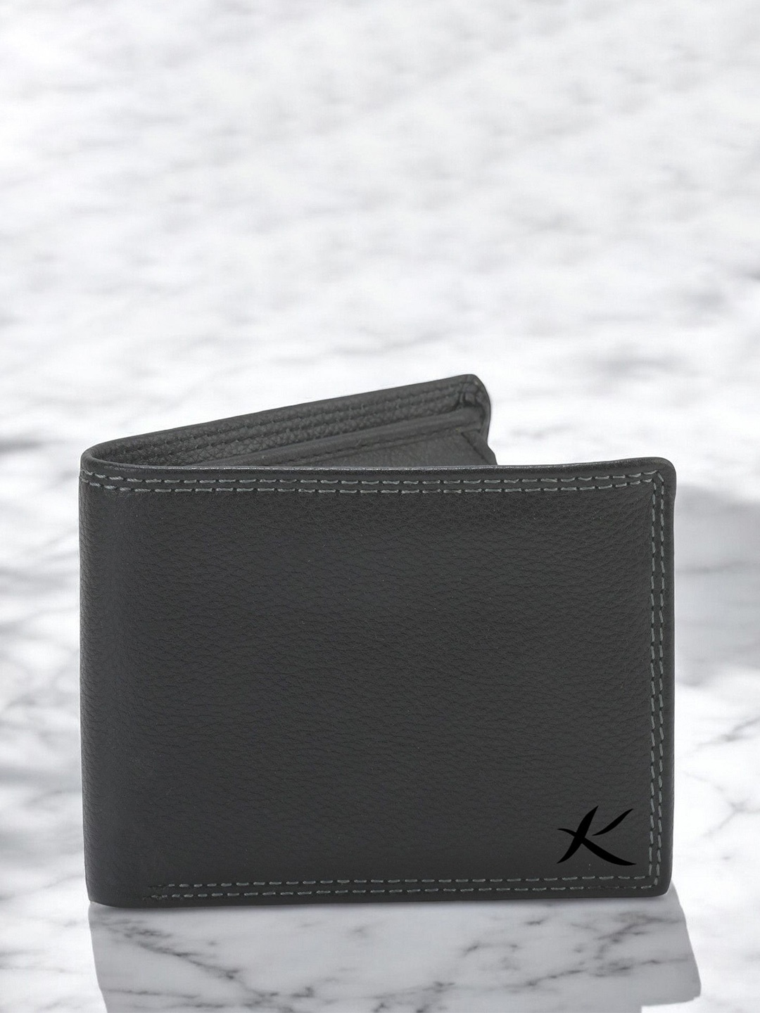 

Kastner Men Textured Cut Work Leather Two Fold Wallet, Black