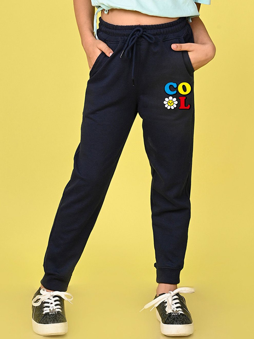 

NUSYL Girls Typography Mid Rise Joggers, Navy blue