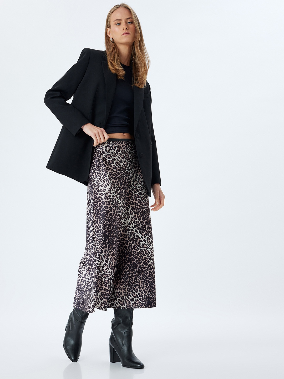 

Koton Women Animal Printed A-Line Midi Skirt, Black
